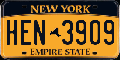 NY license plate HEN3909