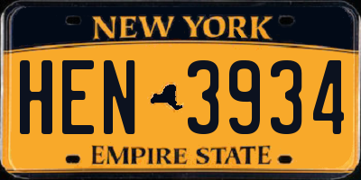 NY license plate HEN3934