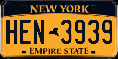 NY license plate HEN3939