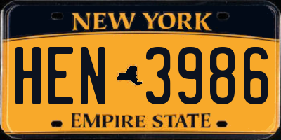 NY license plate HEN3986