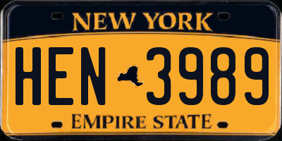 NY license plate HEN3989