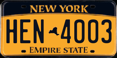 NY license plate HEN4003