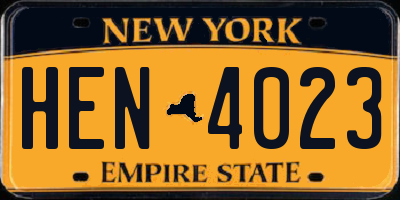 NY license plate HEN4023