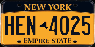 NY license plate HEN4025