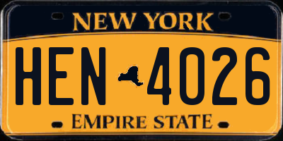NY license plate HEN4026