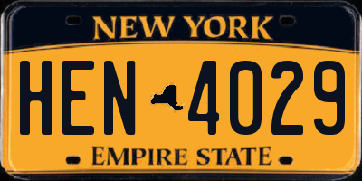 NY license plate HEN4029