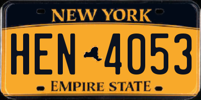 NY license plate HEN4053