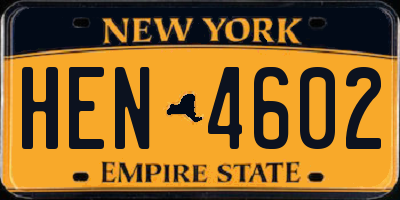 NY license plate HEN4602