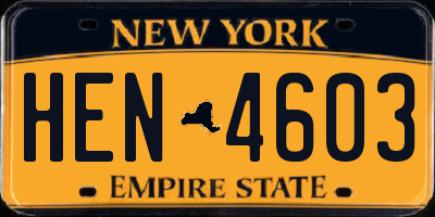 NY license plate HEN4603