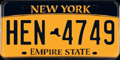 NY license plate HEN4749