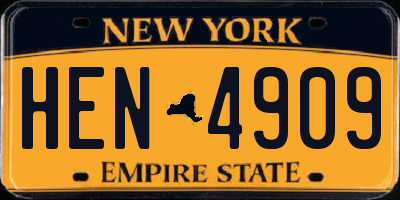 NY license plate HEN4909