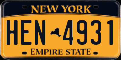 NY license plate HEN4931