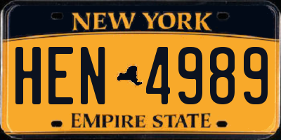 NY license plate HEN4989