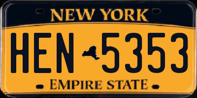 NY license plate HEN5353