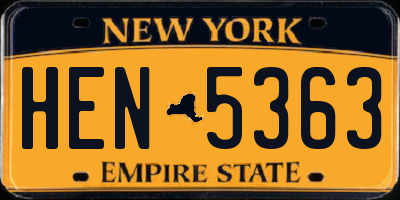 NY license plate HEN5363