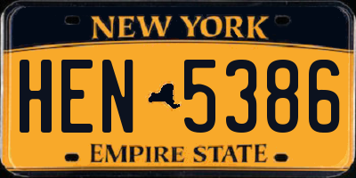 NY license plate HEN5386