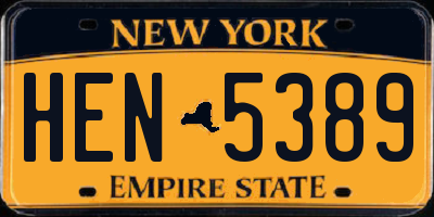 NY license plate HEN5389