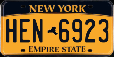 NY license plate HEN6923