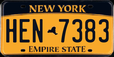 NY license plate HEN7383