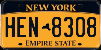 NY license plate HEN8308