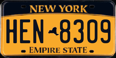 NY license plate HEN8309