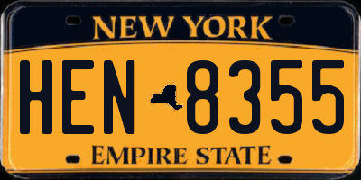 NY license plate HEN8355