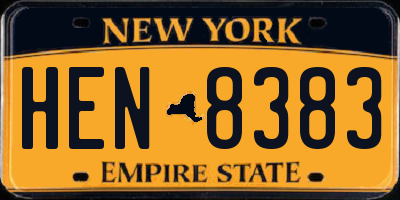 NY license plate HEN8383