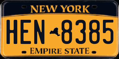 NY license plate HEN8385
