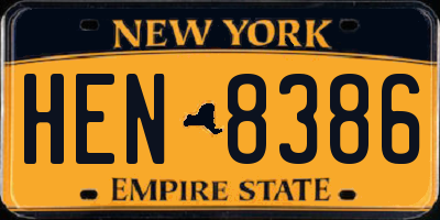 NY license plate HEN8386