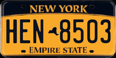 NY license plate HEN8503