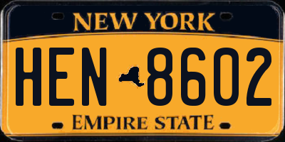 NY license plate HEN8602