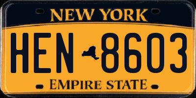 NY license plate HEN8603