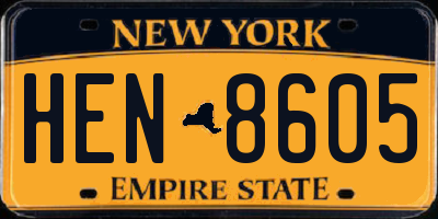 NY license plate HEN8605