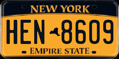 NY license plate HEN8609