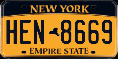 NY license plate HEN8669