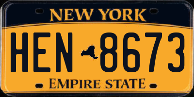 NY license plate HEN8673