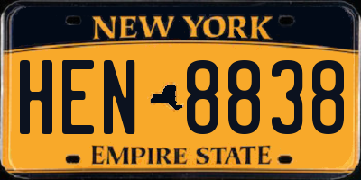 NY license plate HEN8838
