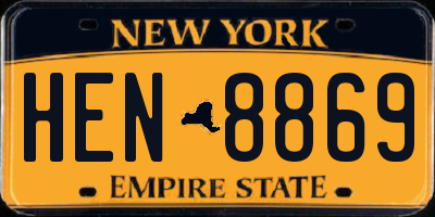 NY license plate HEN8869