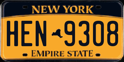 NY license plate HEN9308
