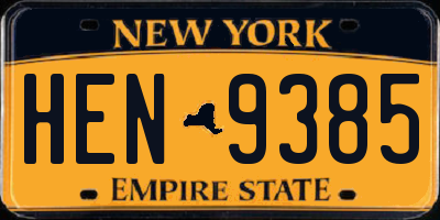 NY license plate HEN9385