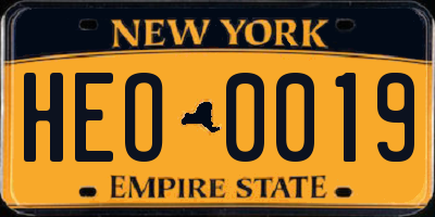NY license plate HEO0019