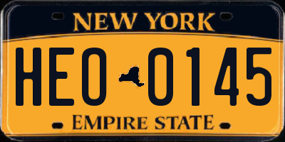 NY license plate HEO0145
