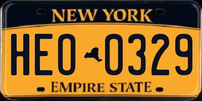 NY license plate HEO0329