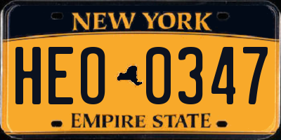 NY license plate HEO0347