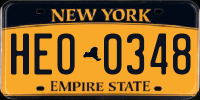NY license plate HEO0348