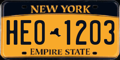 NY license plate HEO1203