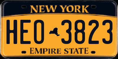 NY license plate HEO3823