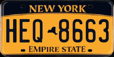 NY license plate HEQ8663