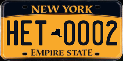 NY license plate HET0002