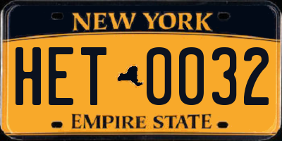 NY license plate HET0032